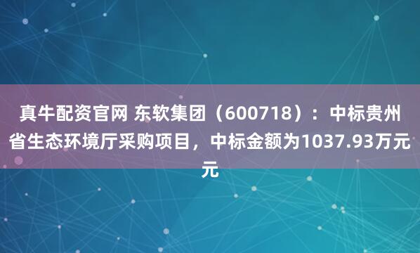 真牛配资官网 东软集团(600718):中标贵州省生态环境厅采购项目,中标金额为1037.93万元